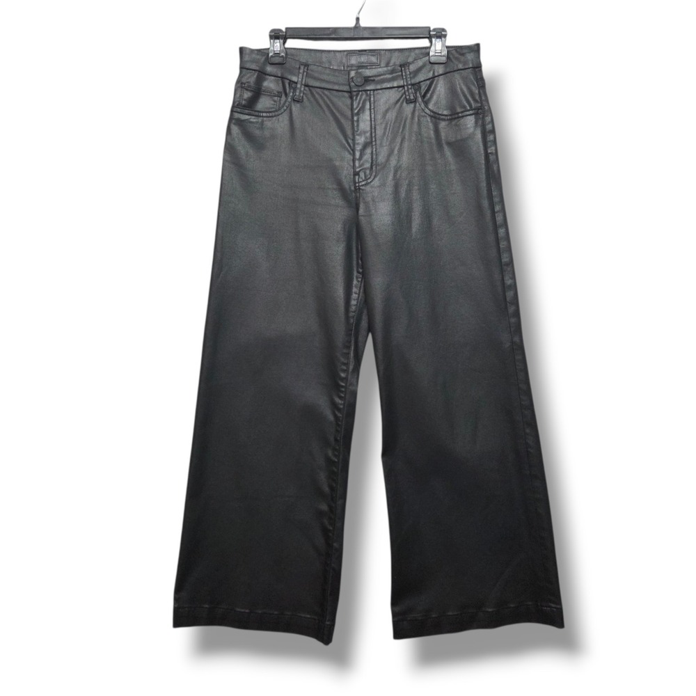 Kut from the Kloth Meg Pants Womens 10 Black Coated Fab Ab Wide Leg High Rise